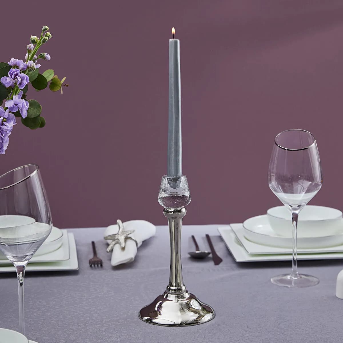 كاراجا هوم شمعدان أوليفيا فضي 21 سم