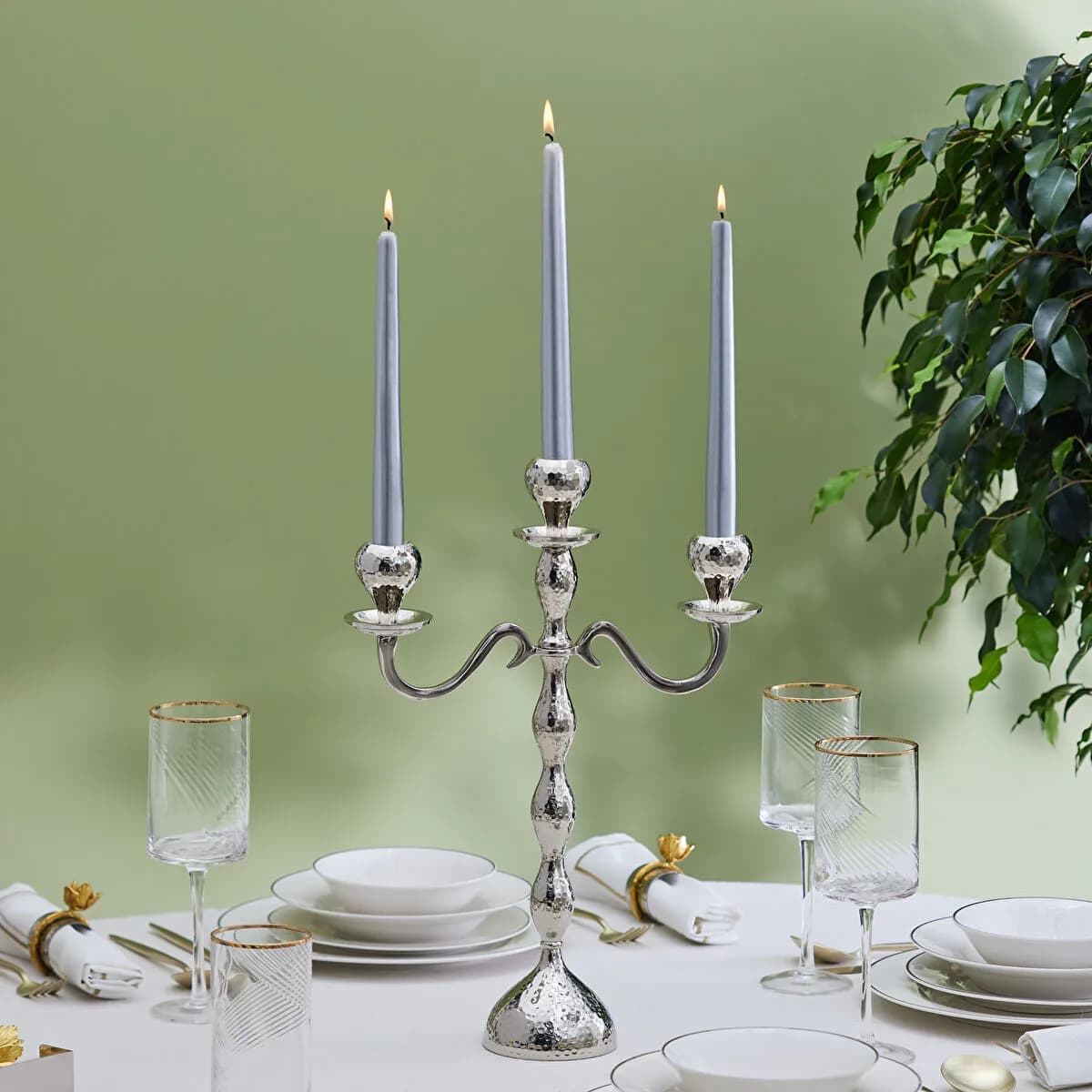 طقم شمعدان كاراجا هوم أرلين 3 قطع فضي 38×29 سم