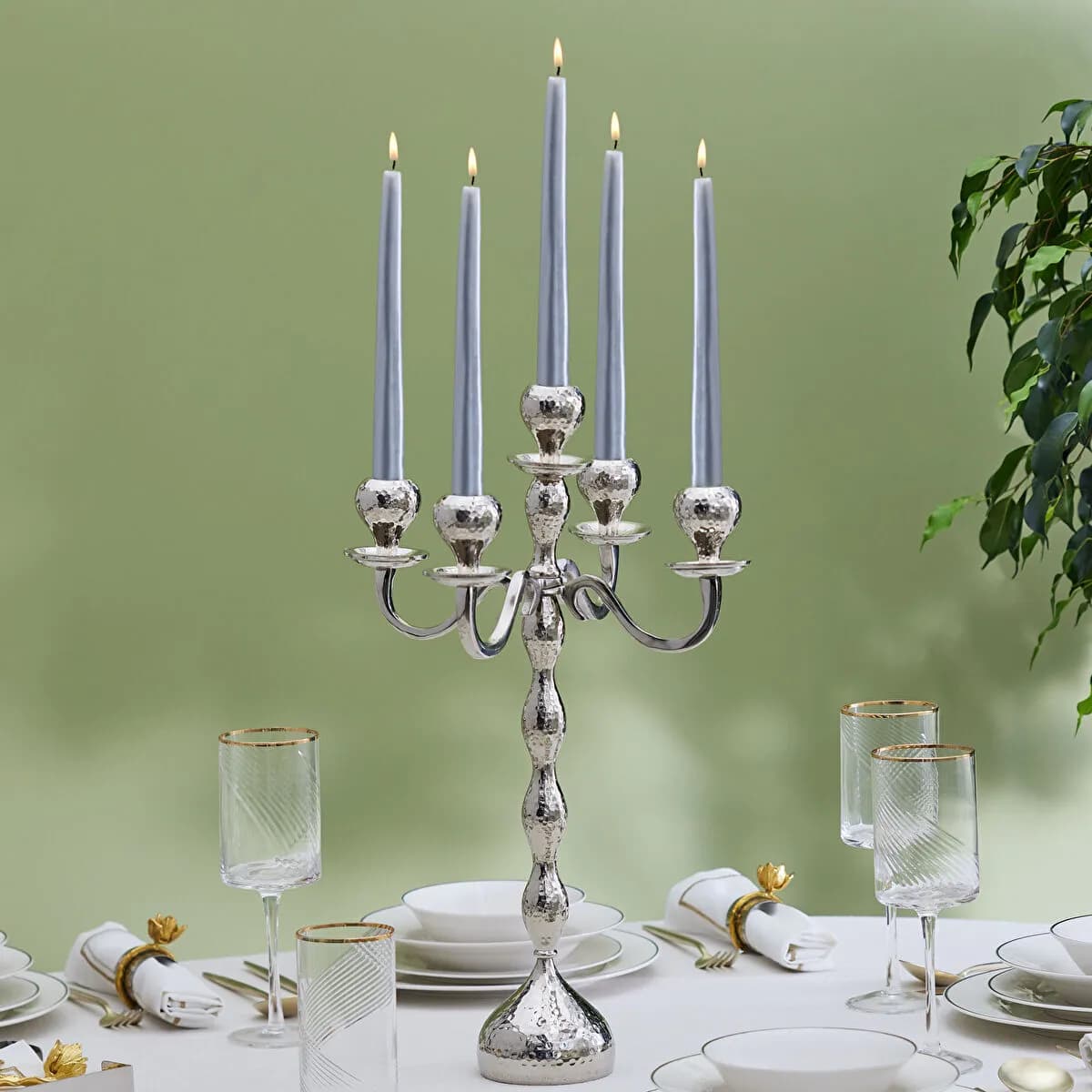 طقم شمعدان كاراجا هوم أرلين 5 قطع فضي 42×29 سم