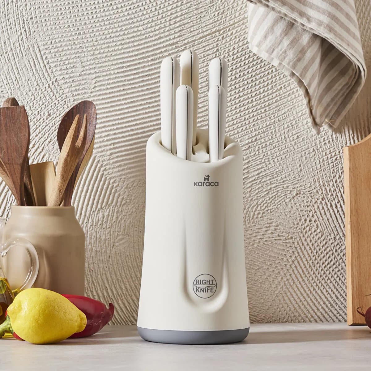 Karaca Right Knife Soft Touch 6 Piece Knife Set Cream