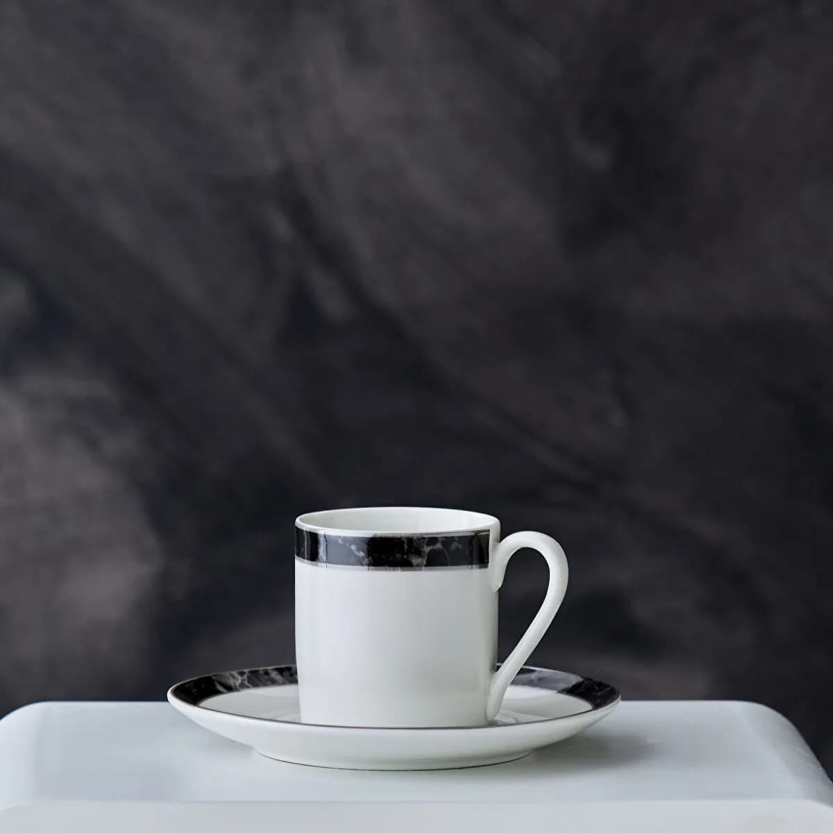 Karaca Checkered Single Porcelain Coffee Cup and Saucer 90 ml
