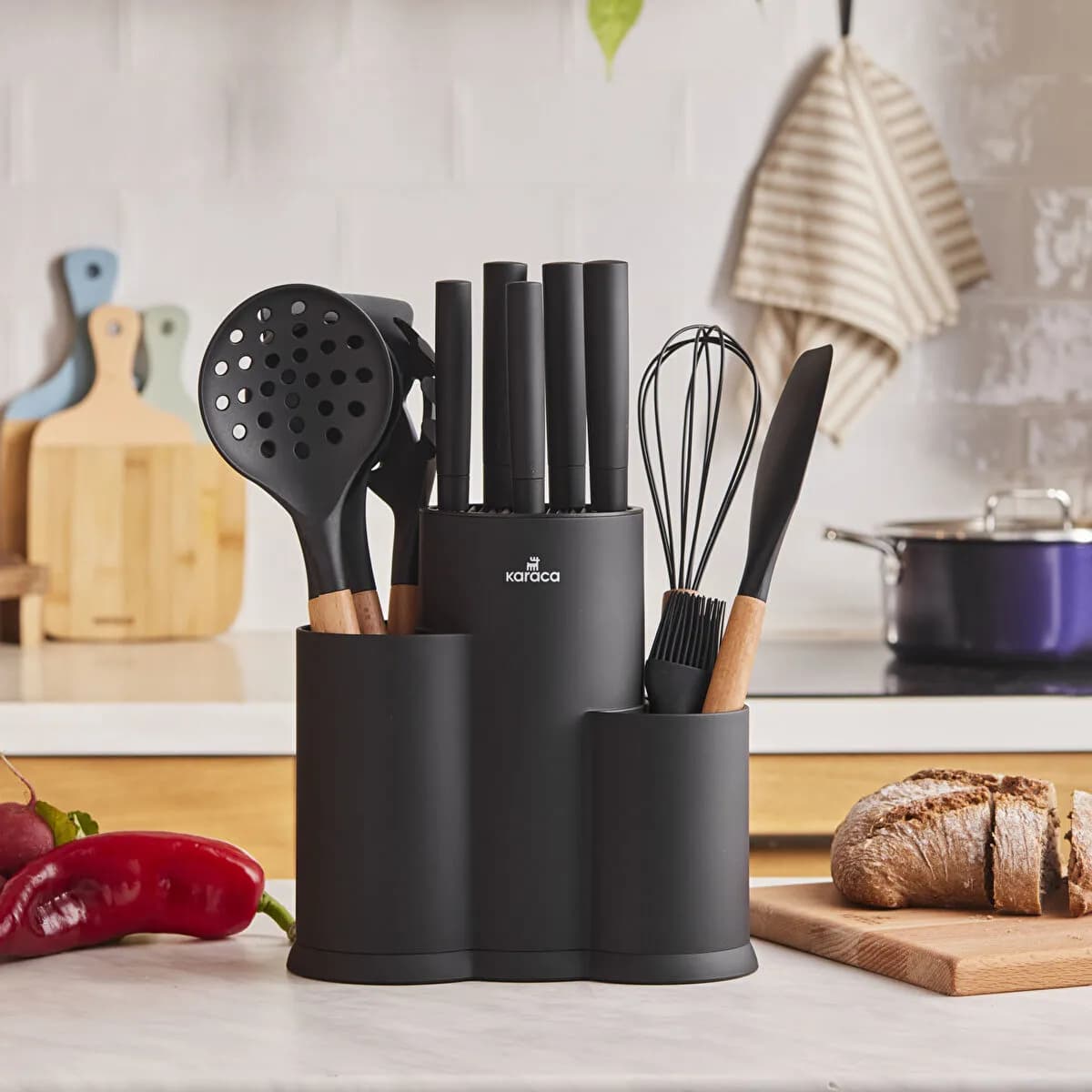 Karaca Burby Wood 14 Piece Serving and Knife Set