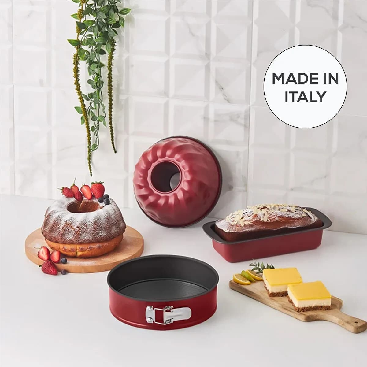 كاراجا ملتي شيف ميتو طقم قوالب كيك كاربون ستيل 3 قطع أحمر