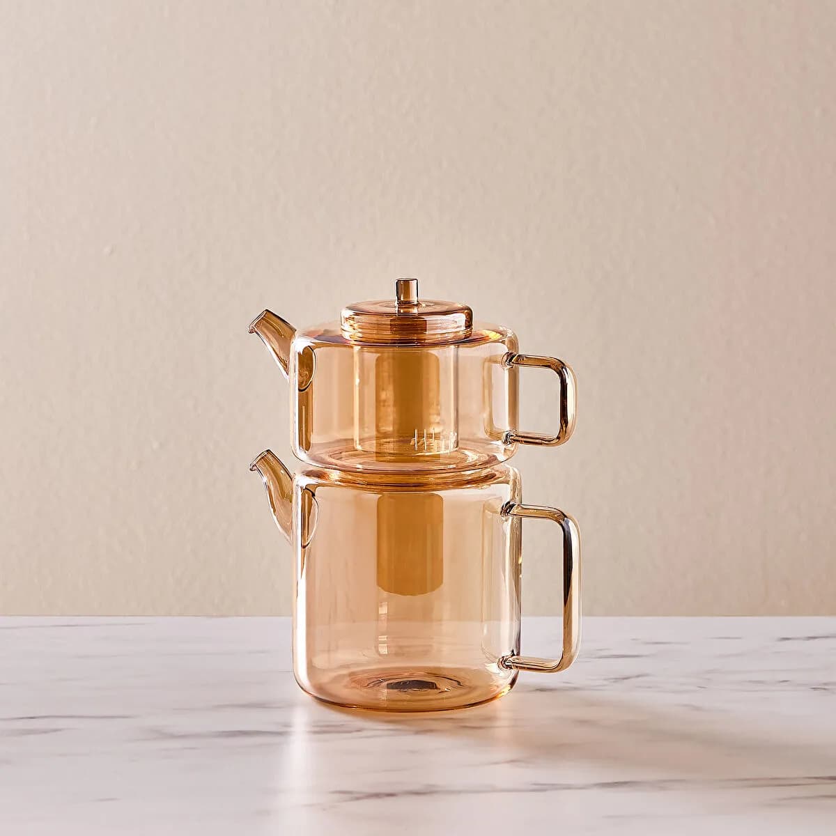 كاراجا فلات إبريق شاي زجاج بوروسيليكات عنبري (آمبر)