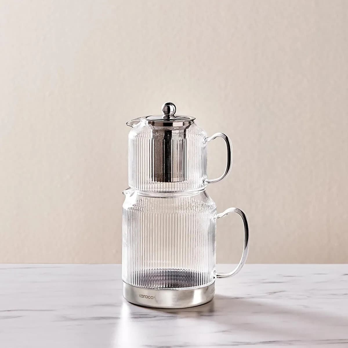 كاراجا كيلي إبريق شاي ميدي زجاج بوروسيليكات بقاعدة حث