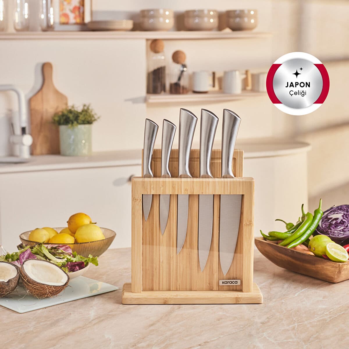 كاراجا ساموراي ناجويا فيجور طقم سكاكين ستيل ياباني 7 قطع مع لوح تقطيع