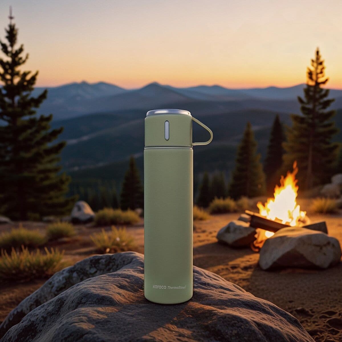 كاراجا ثيرموستيل ناتشر ترمس مانع للتسرب مع كوب، كاكي 500 مل