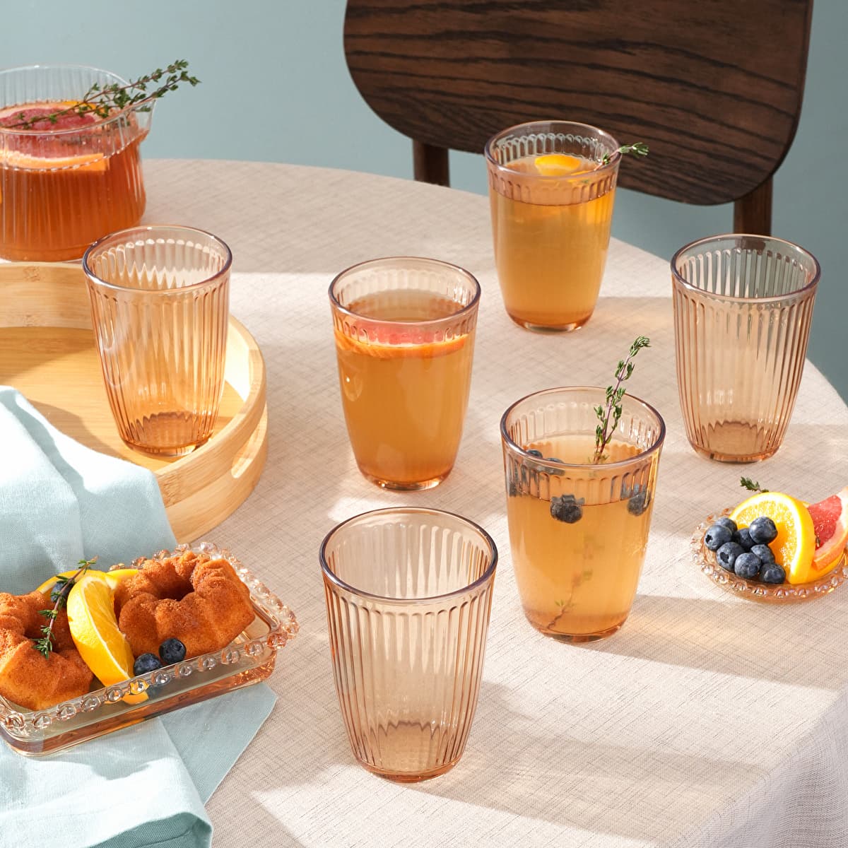 Karaca Gordes Set of 6 Glass Soft Drink Glasses 370 ml Amber