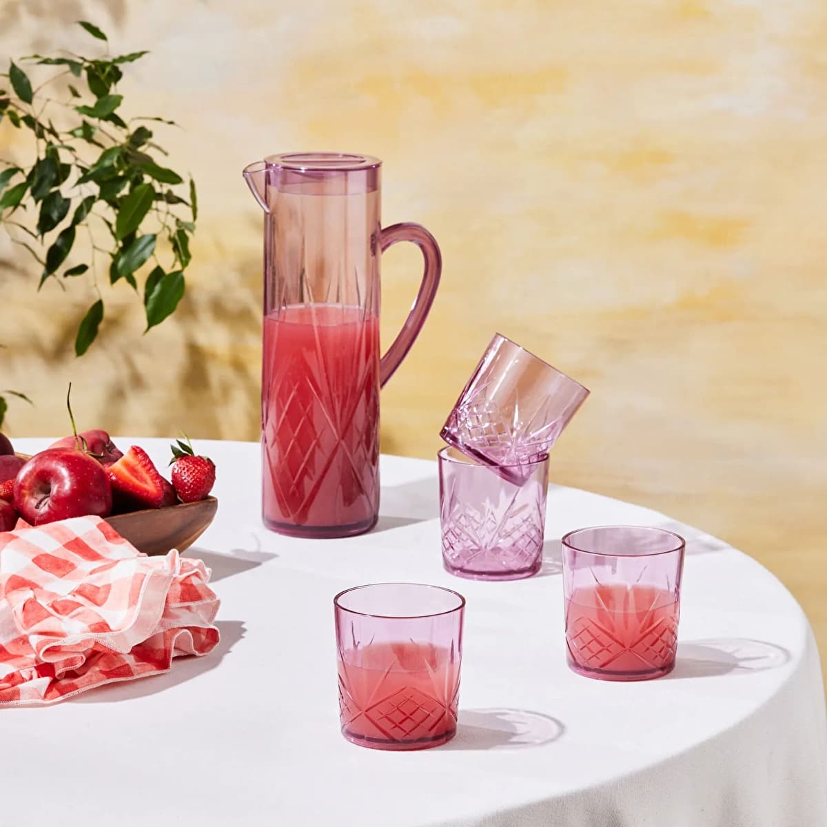 طقم أباريق كاراجا فوريت أكريليك غير قابل للكسر 5 قطع وردي