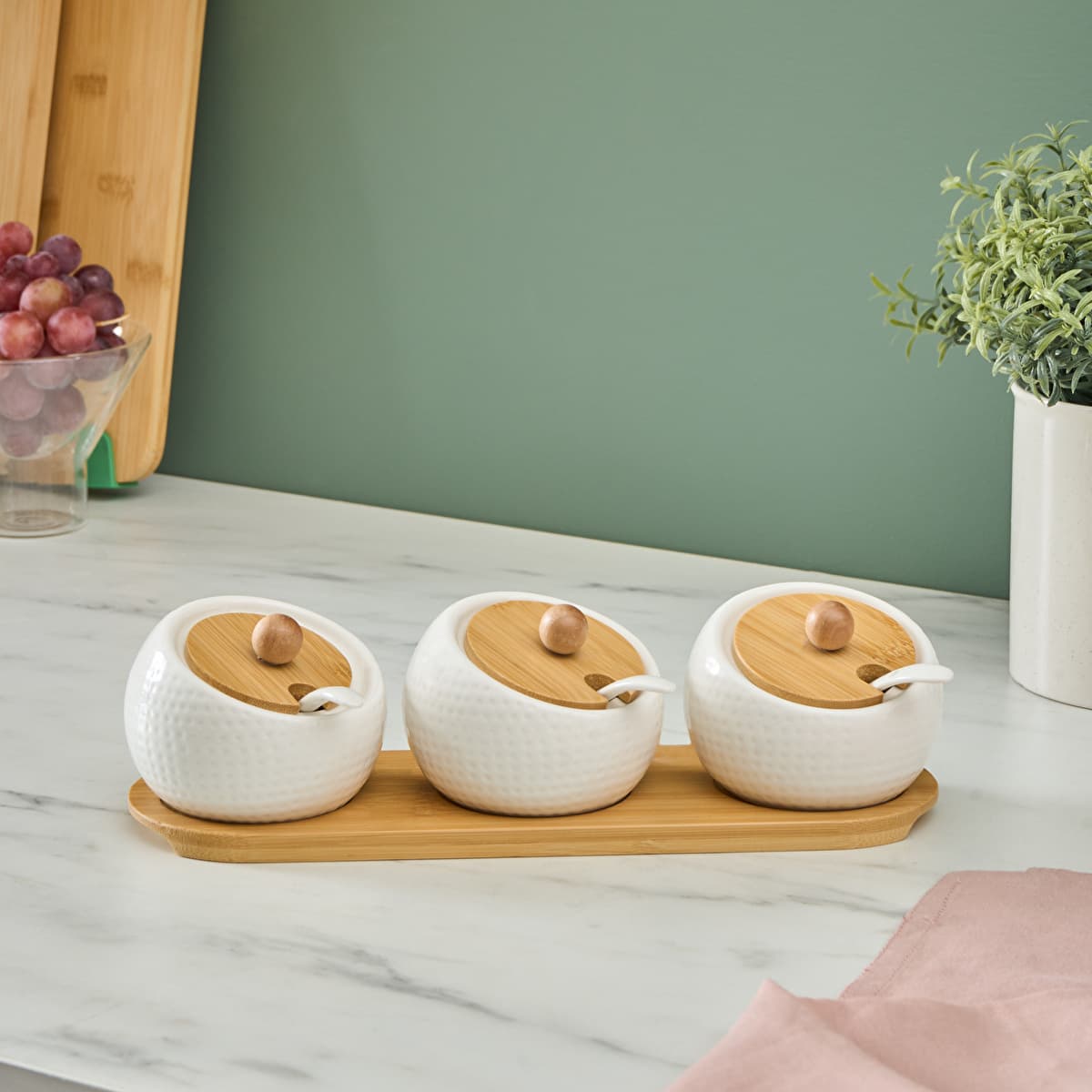 كاراجا لونا طقم بهارات مع صينية وملعقة 3 قطع