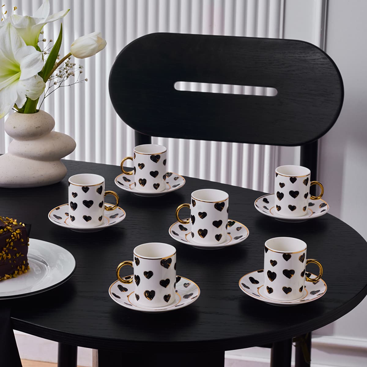 Karaca Perry Hearted Coffee Cup Set for 6 Persons 90 Ml