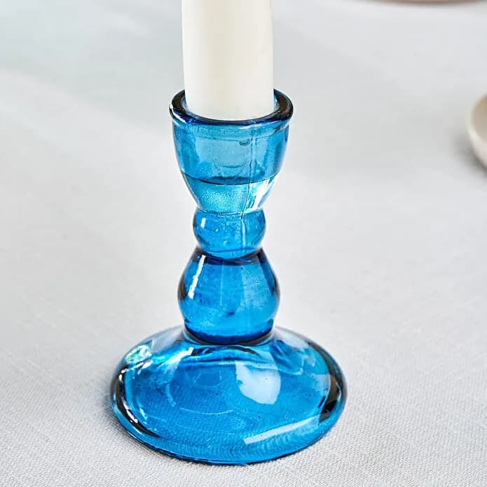 Karaca Home Marine Glass Candlestick, Blue, 6.5x6.5x9 cm