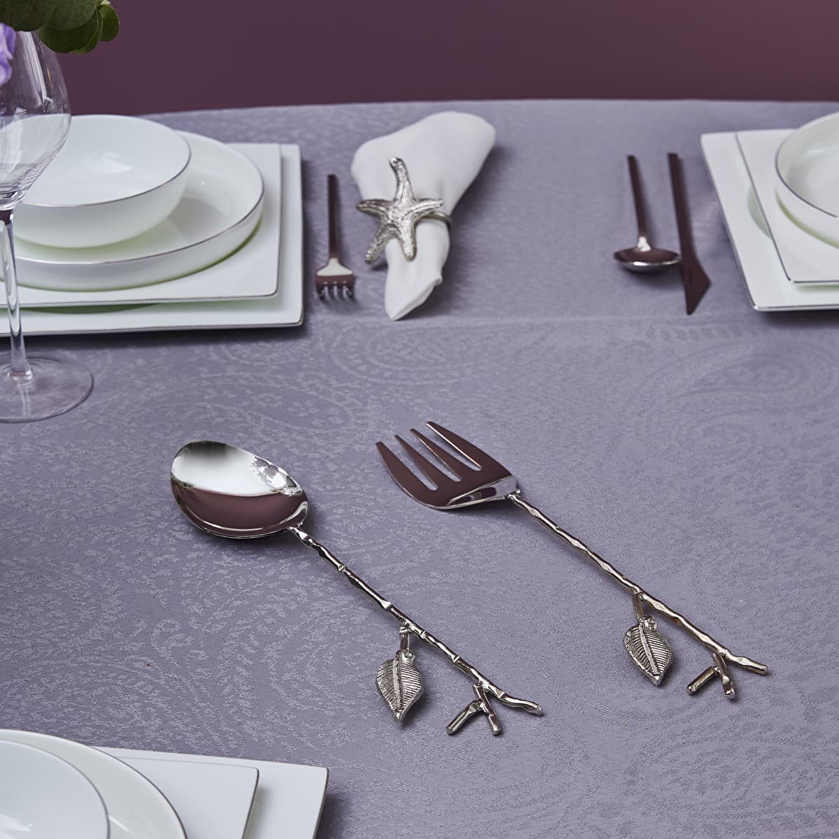 كاراجا هوم ليف طقم ملاعق وشوك تقديم فضي وذهبي