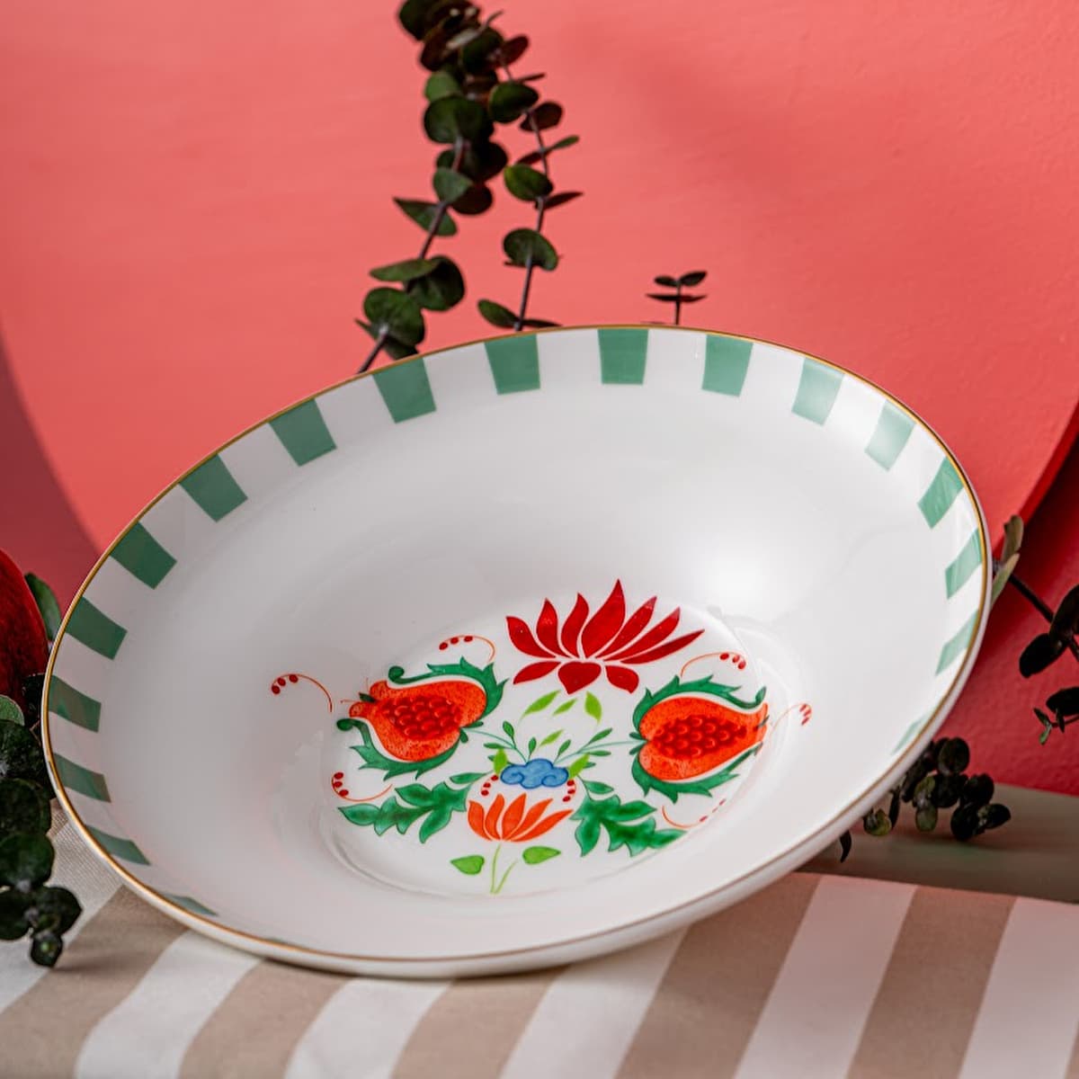 إسطنبول بورسلين رمان فاين بون طبق عميق أخضر 22 سم