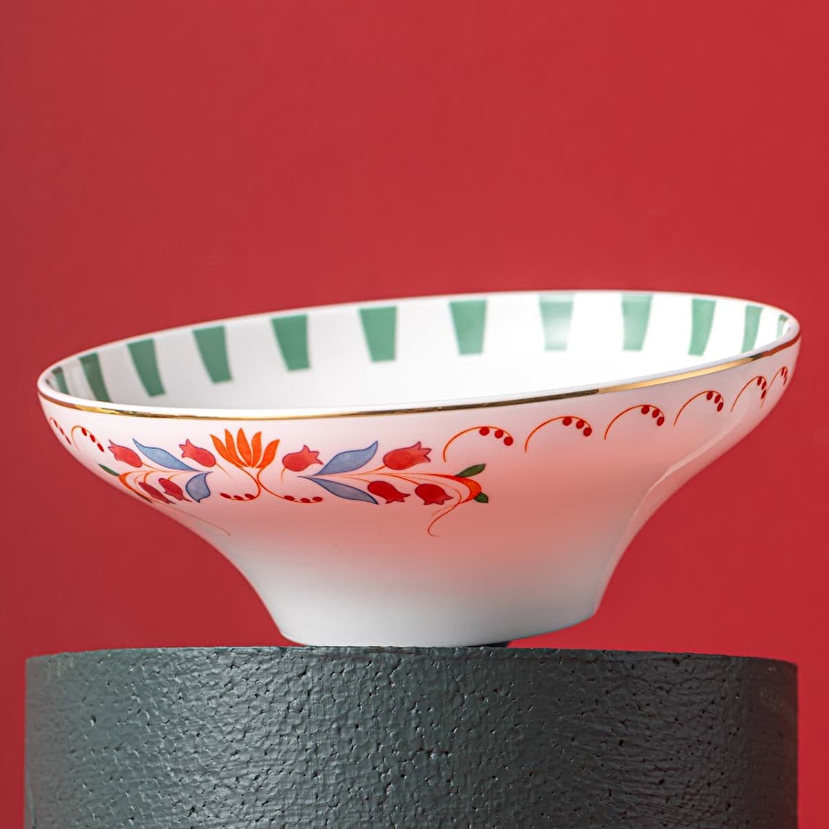 Istanbul Porcelain Pomegranate Fine Bone Bowl Green 14 cm